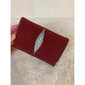 Stingray skin leather red wallet